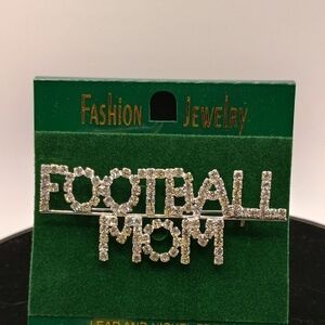 Fashion Jewelry Sparkling Silver 'Football Mom' Brooch